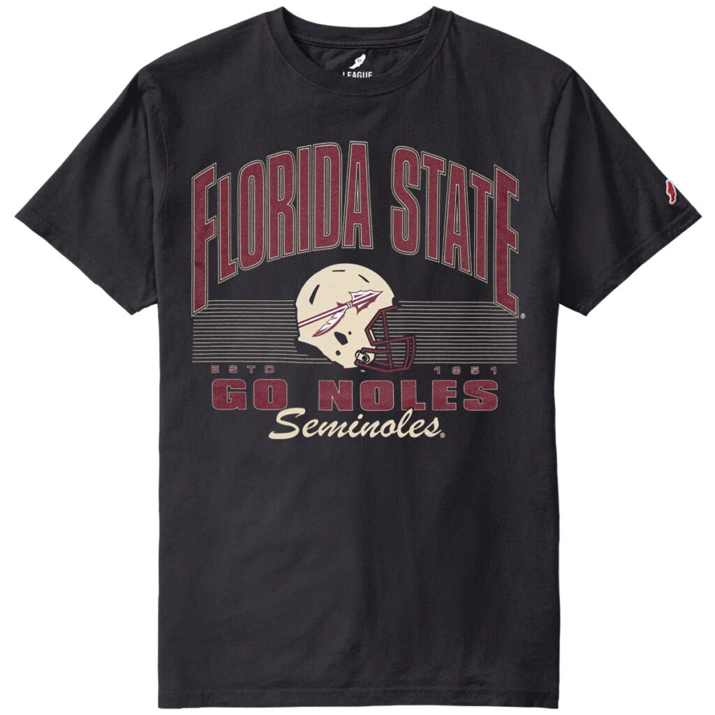 League Men's Florida State Seminoles Helmet Design Short Sleeve T-shirt - Black