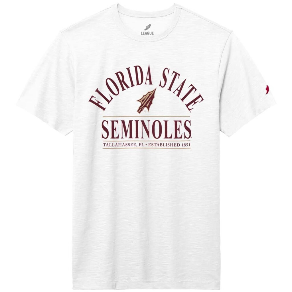 League Men's Florida State Seminoles Arrowhead Design Short Sleeve Slub T-shirt - White