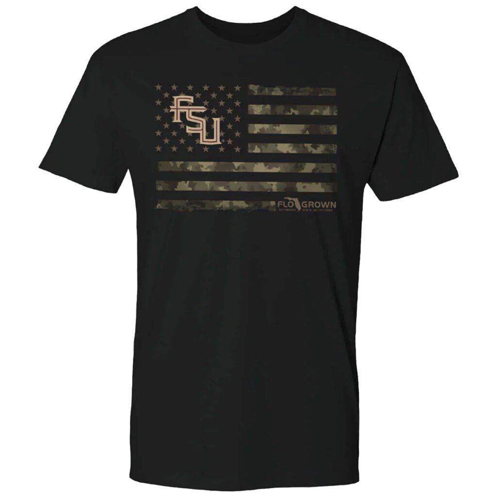 Flogrown Men's Stacked FSU Camo Flag Design Short Sleeve T-shirt - Black