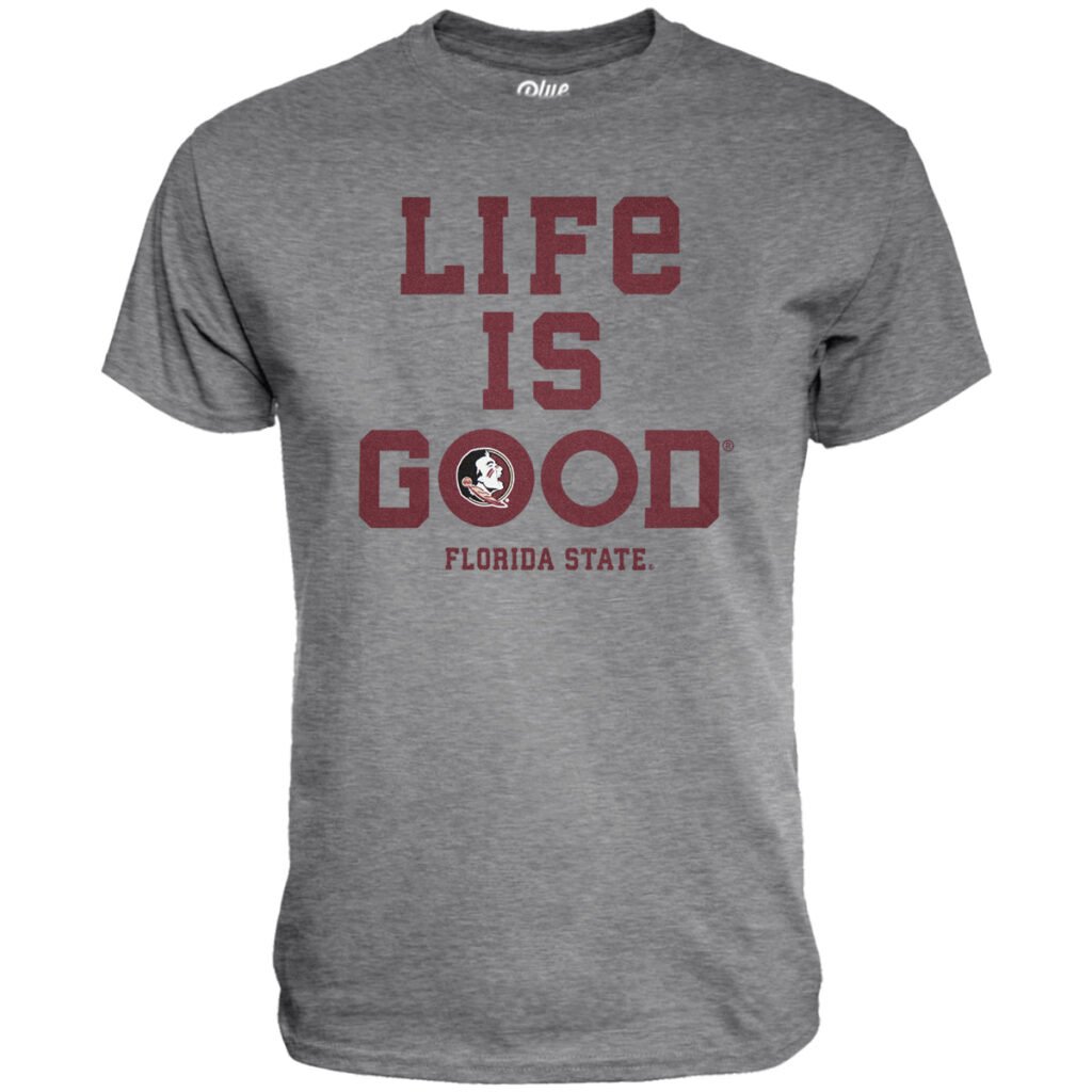 Blue 84 Men's Life is Good/Florida State Seminole Logo Design Short Sleeve T-shirt - Heather Grey