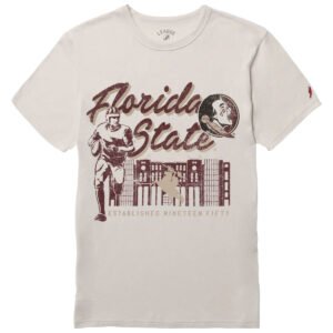 League Men's Florida State Doak Campbell Design Short Sleeve Tri-blend T-shirt - Heather Canvas