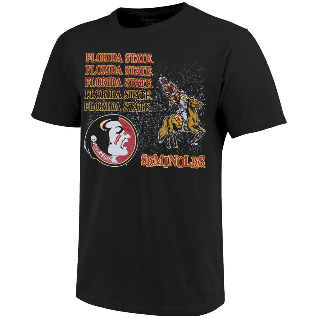 Image One Men's Vault Seminole Logo/Osceola and Renegade Design Short Sleeve Soft Washed T-shirt - Black