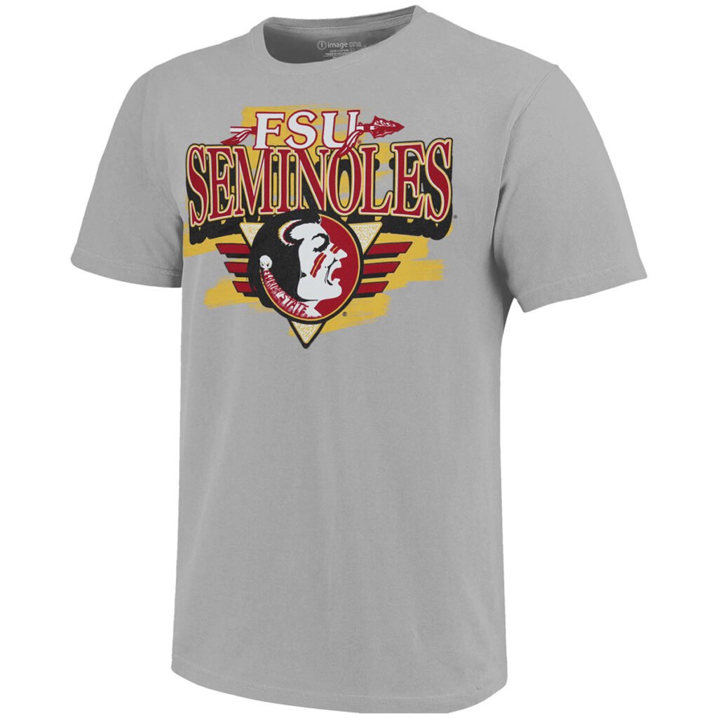 Image One Men's Vault FSU Seminoles/Seminole Logo Design Short Sleeve Soft Washed T-shirt - Silver