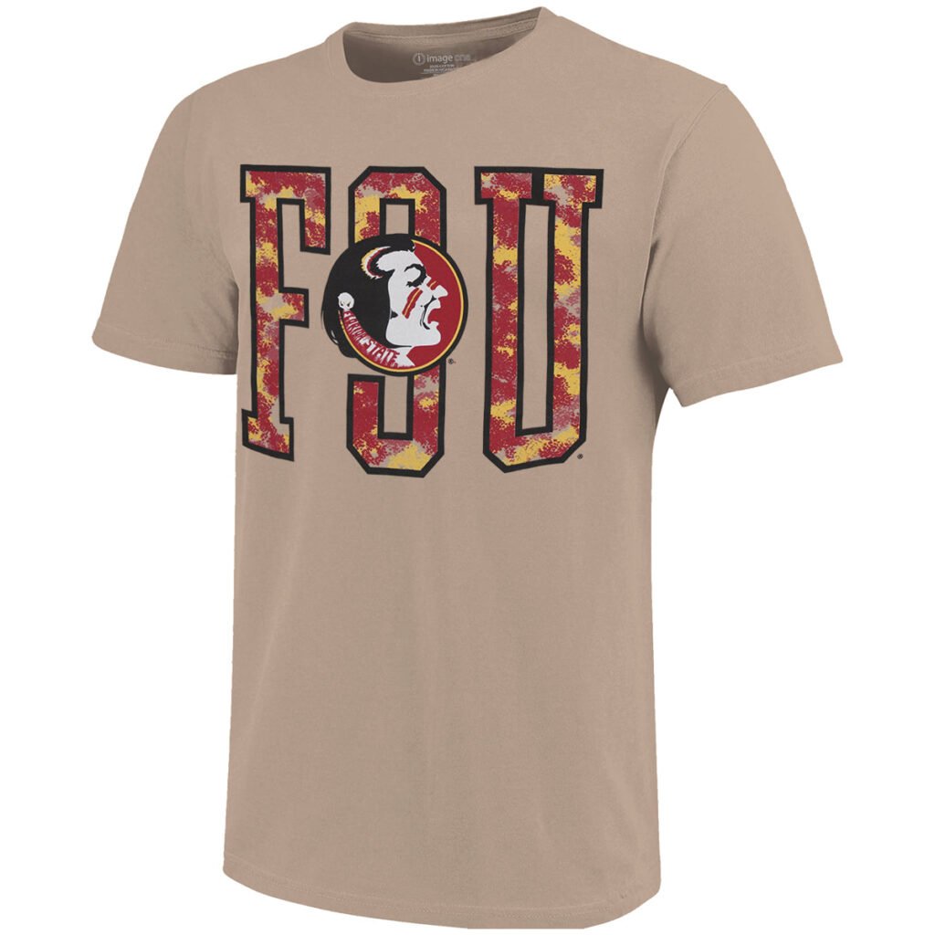 Image One Men's Vault FSU Seminole Logo Design Short Sleeve Soft Washed T-shirt - Sand
