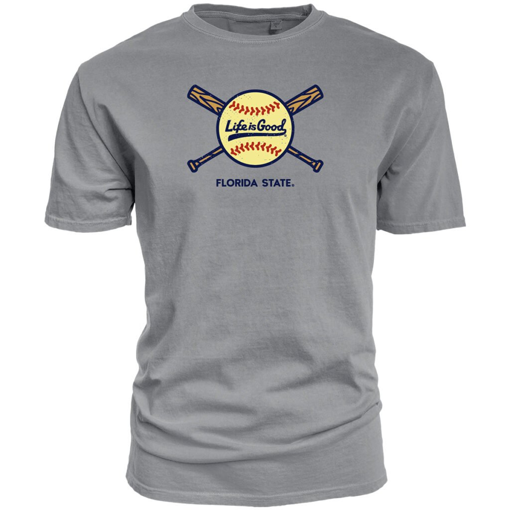 Blue 84 Men's Florida State Softball Crossed Bats Life is Good Design Short Sleeve T-shirt - Steel
