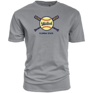 Blue 84 Men's Florida State Softball Crossed Bats Life is Good Design Short Sleeve T-shirt - Steel