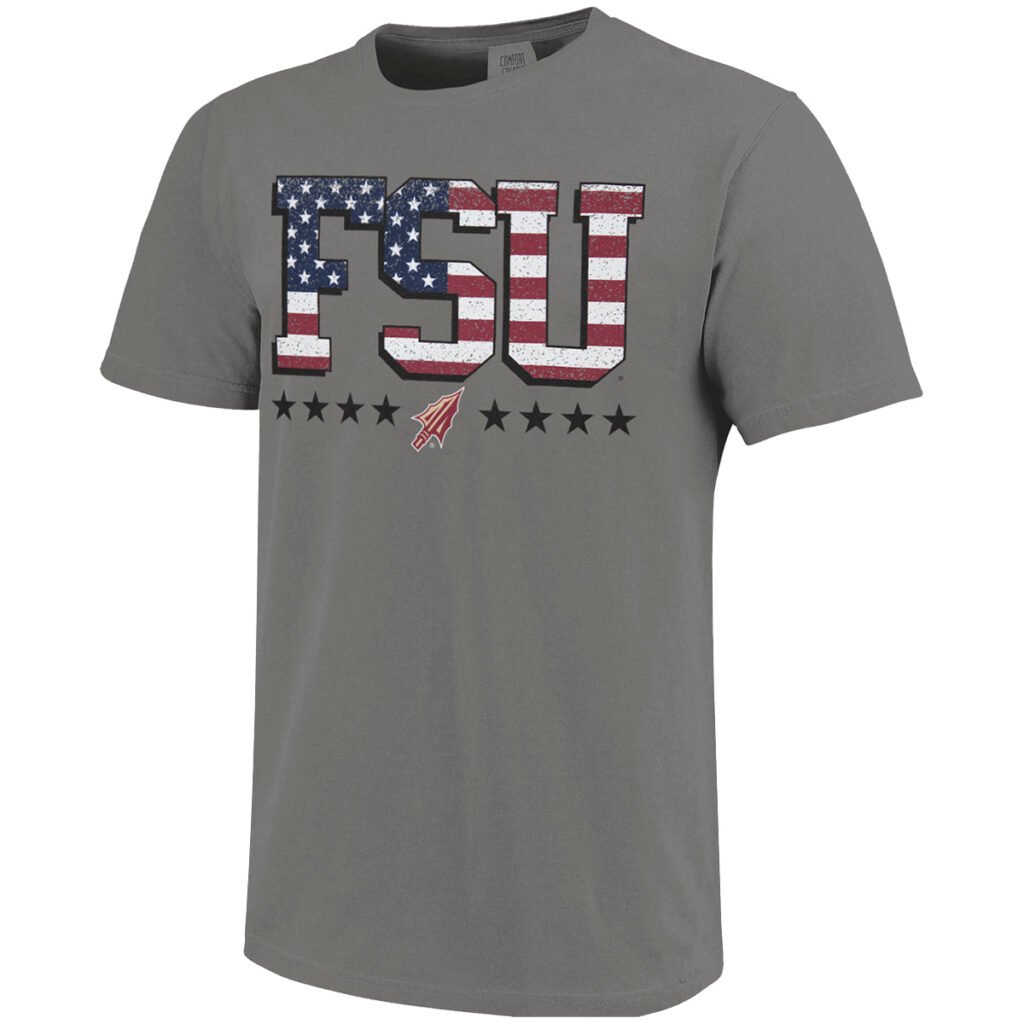 Image One Comfort Colors American Flag FSU Arrowhead Design Short Sleeve T-shirt - Grey