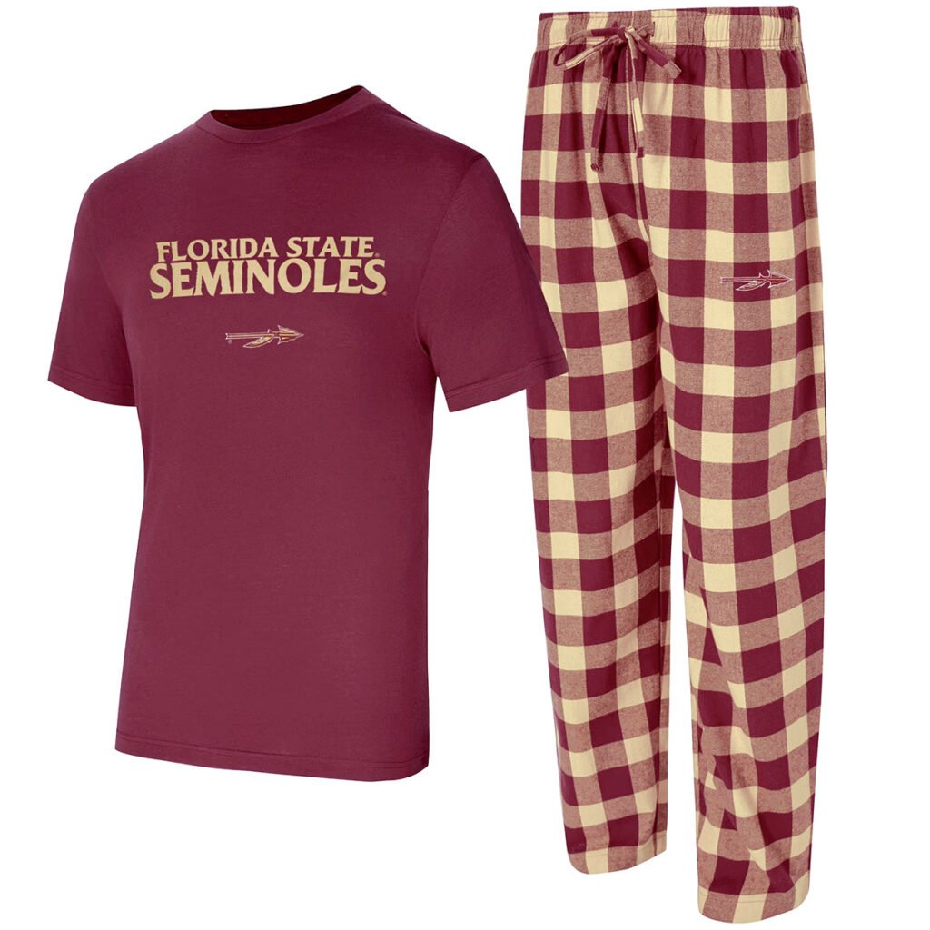 Concept Sports Men's Florida State Seminoles Spear Design Flannel Pant and Short Sleeve T-shirt Sleep Set - Garnet/Gold