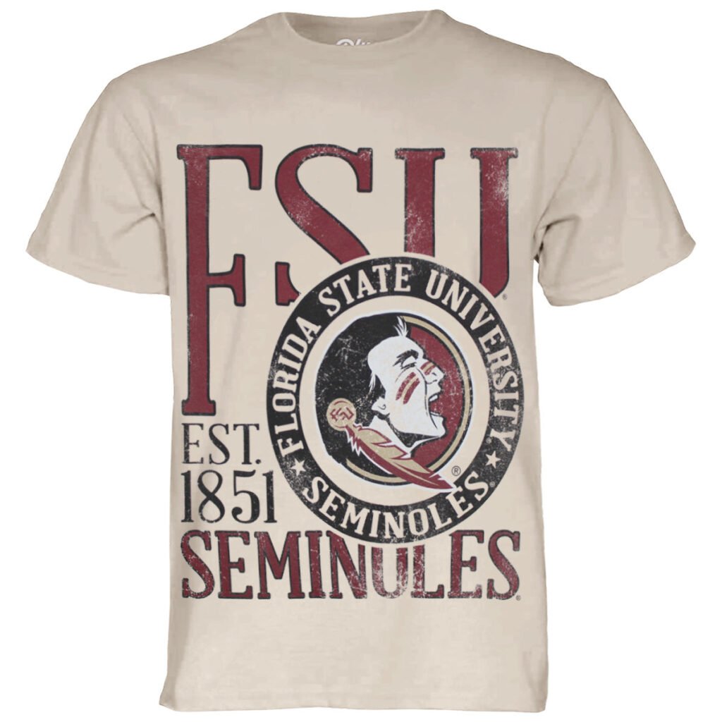 Blue 84 Men's FSU Seminoles/Seminole Logo Oversized Design Short Sleeve Garment Dyed T-shirt - Cappuccino