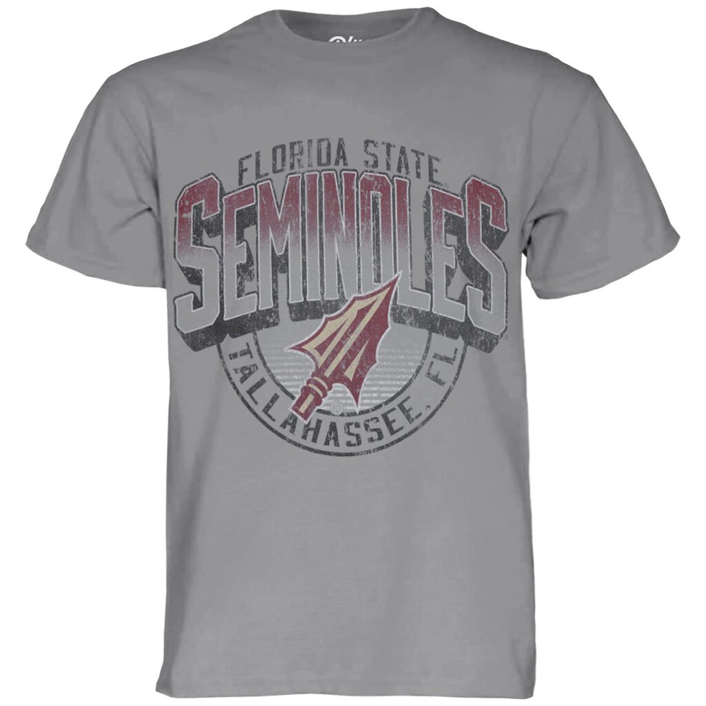 Blue 84 Men's Florida State Seminoles Arrowhead Design Short Sleeve Garment Dyed T-shirt - Steel